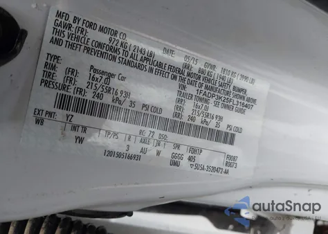 2015 Ford Focus Se из США, поврежденный, VIN 1FADP3K25FL316407